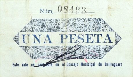 Реверс банкноты 1 песета Бельрегуарт (Испания)