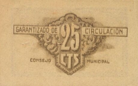 Реверс банкноты 25 сантимов Кульера (Испания) 1937 года