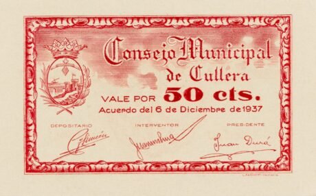 Аверс банкноты 50 сантимов Кульера (Испания) 1937 года