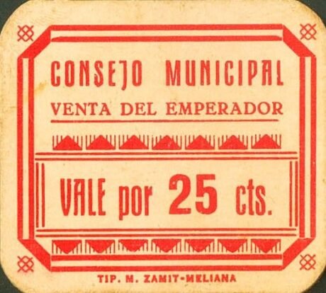 Аверс банкноты 25 centymów Venta del Emperador (Hiszpania)