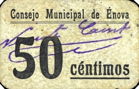 Аверс банкноты 50 сантимов Энова (Испания)