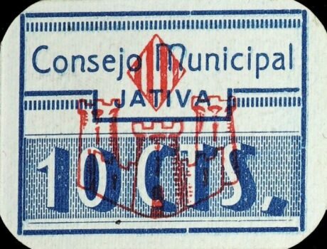 Реверс банкноты 10 centimes Xativa (Hiszpania)