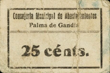 Аверс банкноты 25 centymów Palma de Gandia (Hiszpania)