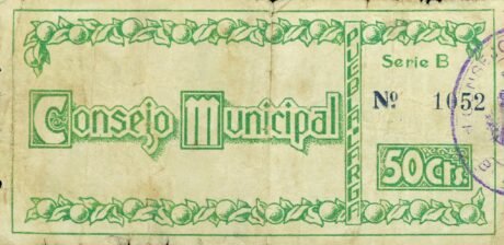 Реверс банкноты 50 сантимов Пуэбла Ларга (Испания) 1937 года