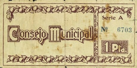 Реверс банкноты 1 Peseta Puebla Larga (Hiszpania) 1937