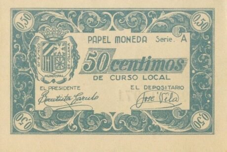 Аверс банкноты 50 centymów Sollana (Hiszpania)