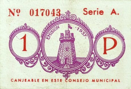 Реверс банкноты 1 песета Табернес де Вальдигна (Испания) 1937 года