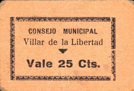 Аверс банкноты 25 centymów Villar de la Libertad (Hiszpania)