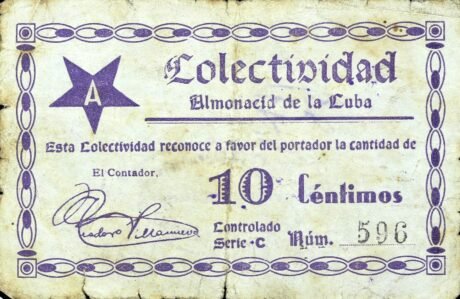 Аверс банкноты 10 centymów Almonacid de la Cuba (Hiszpania)