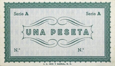 Реверс банкноты 1 песета Асуара (Испания) 1937 года