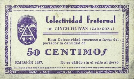 Аверс банкноты 50 Centimo Cinco Olivas (Hiszpania) 1937