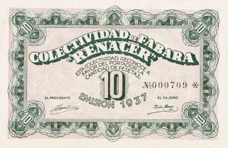 Аверс банкноты 10 peset Fabara (Hiszpania) 1937