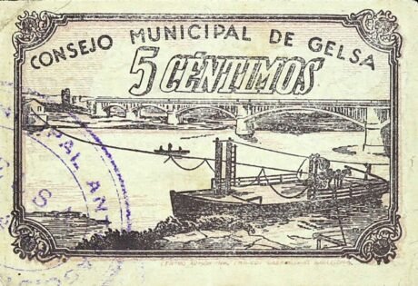 Реверс банкноты 5 centymów Gelsa (Hiszpania) 1937