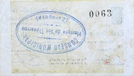 Реверс банкноты 50 сантимов Эррера де лос Наваррос (Испания) 1937 года