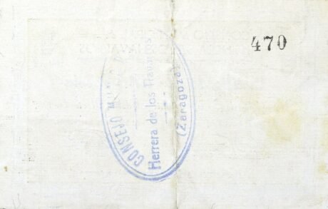 Реверс банкноты 1 peseta Herrera de los Navarros (Hiszpania) 1937