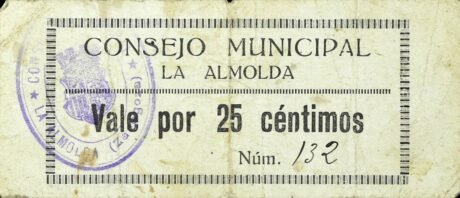 Аверс банкноты 25 сантимов Ла Альмольда (Испания)