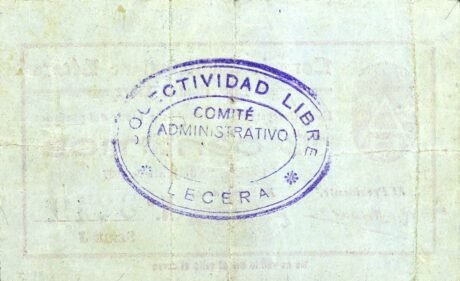 Реверс банкноты 10 сантимов Лесера (Испания) 1937 года