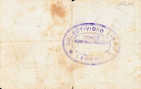 Реверс банкноты 1 песета Лесера (Испания) 1937 года