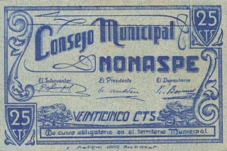Аверс банкноты 25 centymów Nonaspe (Hiszpania)