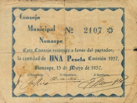 Аверс банкноты 1 peseta nonaspe (Spain) 1937