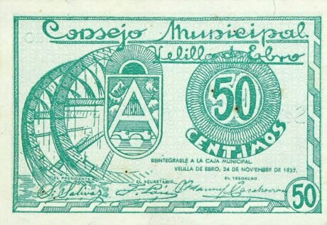 Аверс банкноты 50 сантимов Велилья де Эбро (Испания) 1937 года