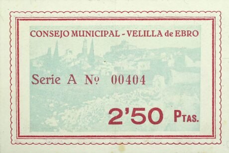 Реверс банкноты 2,50 песетас Велилья де Эбро (Испания) 1937 года