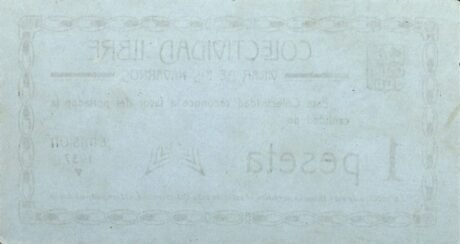 Реверс банкноты 1 песета Вильяр де лос Наваррос (Испания) 1937 года