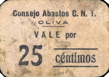 Аверс банкноты 25 centymów Oliva (Hiszpania)
