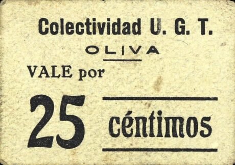 Аверс банкноты 25 сантимов Олива (Испания)