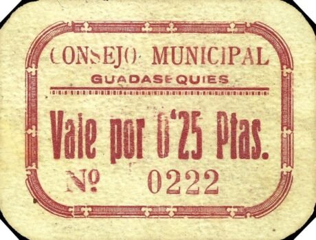 Аверс банкноты 0,25 песет Гуадасекиес (Испания)