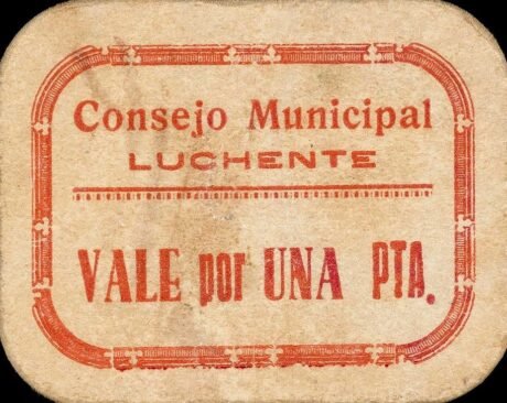 Аверс банкноты 1 песета Лученте (Испания)