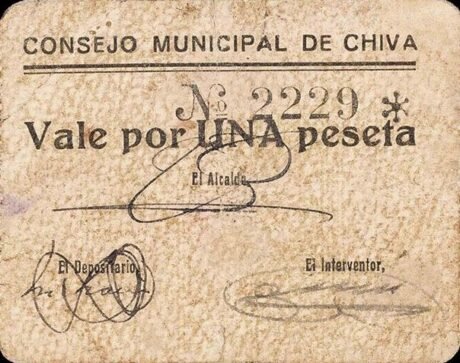 Аверс банкноты 1 песета Чива (Испания)