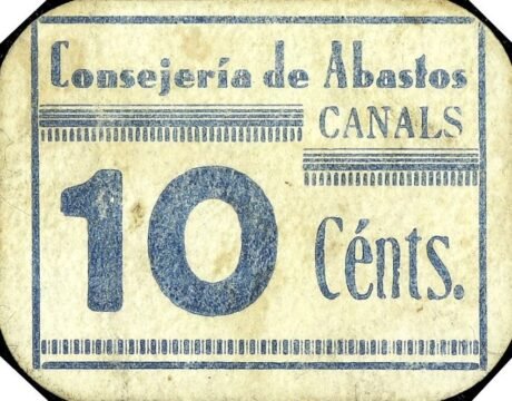 Аверс банкноты 10 centymów Kanały (Hiszpania)