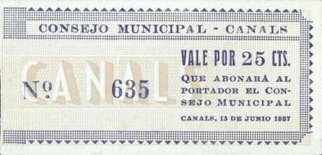 Аверс банкноты Kanały 25 centów (Hiszpania) 1937