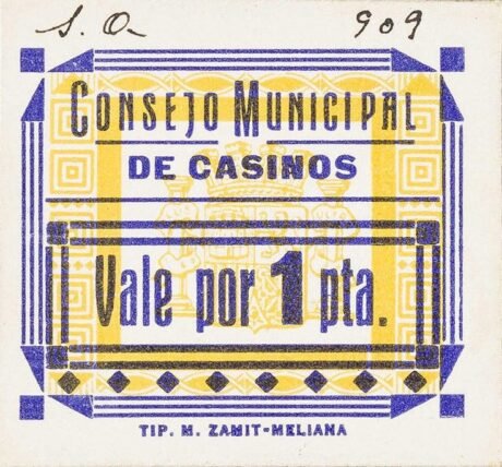 Аверс банкноты 1 peseta Casino (Hiszpania)