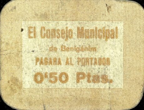 Аверс банкноты 0,50 песет бениганим (Испания)