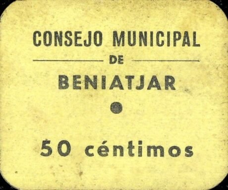 Аверс банкноты 50 сантимов Бениатжар (Испания)