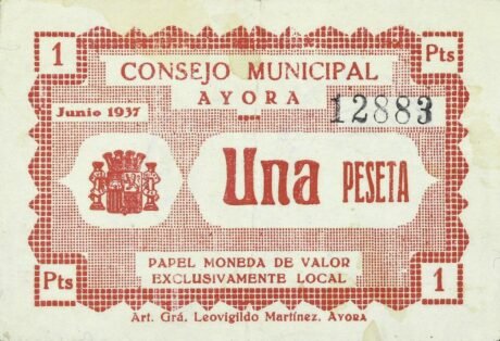 Аверс банкноты 1 песета айора (Испания) 1937 года