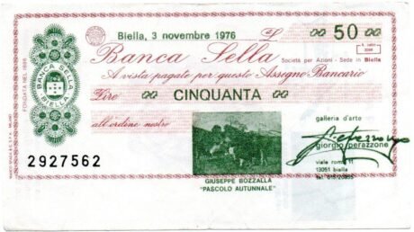 Аверс банкноты 50 lire Bank Sella (Italy) 1976