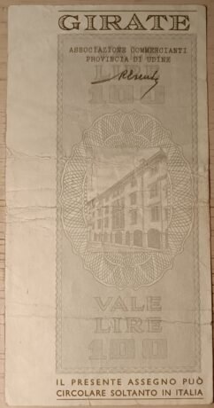 Реверс банкноты 100 lirów Banca del Friuli (Włochy) 1976