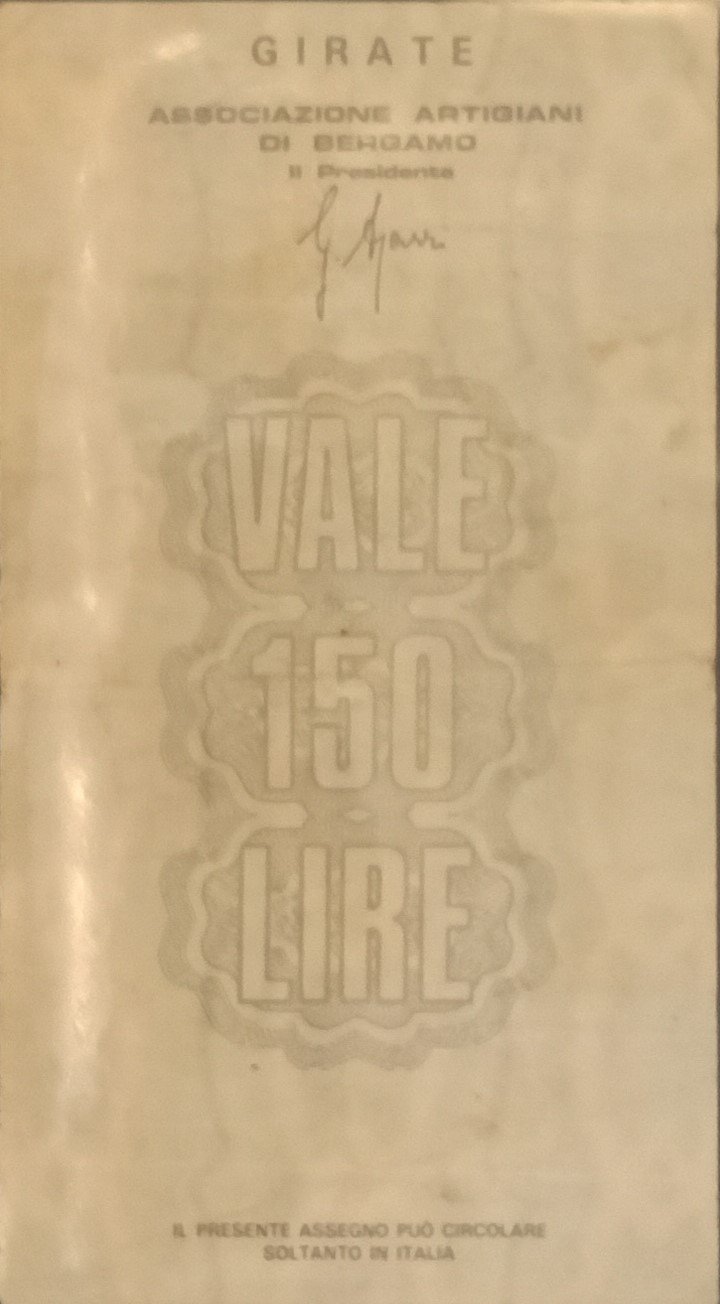 Реверс банкноты 150 лир Banca Popolare di Bergamo (Италия) 1976 года