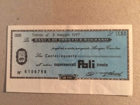 Аверс банкноты 150 lirów Bank Trento i Bolzano (Włochy) 1976