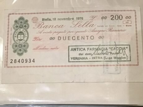Аверс банкноты 200 lire Bank Sella (Italy) 1976