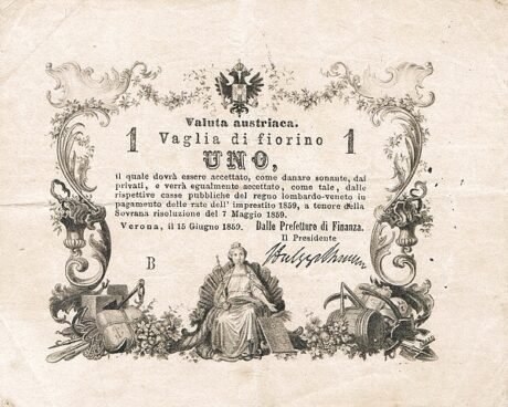 Аверс банкноты 1 фиорино (Италия) 1859 года