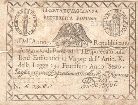 Аверс банкноты 7 паоли (Италия) 1798 года