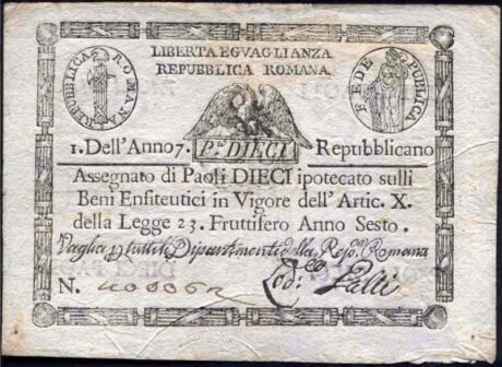 Аверс банкноты 10 Паоли (Италия) 1798 года