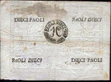 Реверс банкноты 10 Паоли (Италия) 1798 года