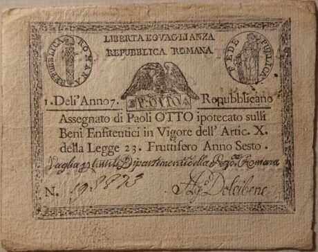 Аверс банкноты 8 паоли (Италия) 1798 года