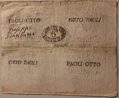 Реверс банкноты 8 паоли (Италия) 1798 года