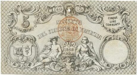 Аверс банкноты 5 лир, Венецианская Республика - Революция (Италия) 1848 года